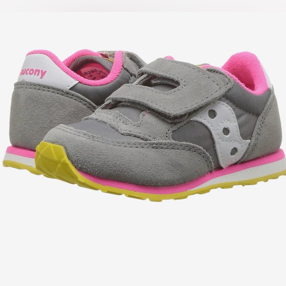Saucony® Kids Originals Jazz Hook & Loop sneaker velcro shoe 7.5 grey and pink